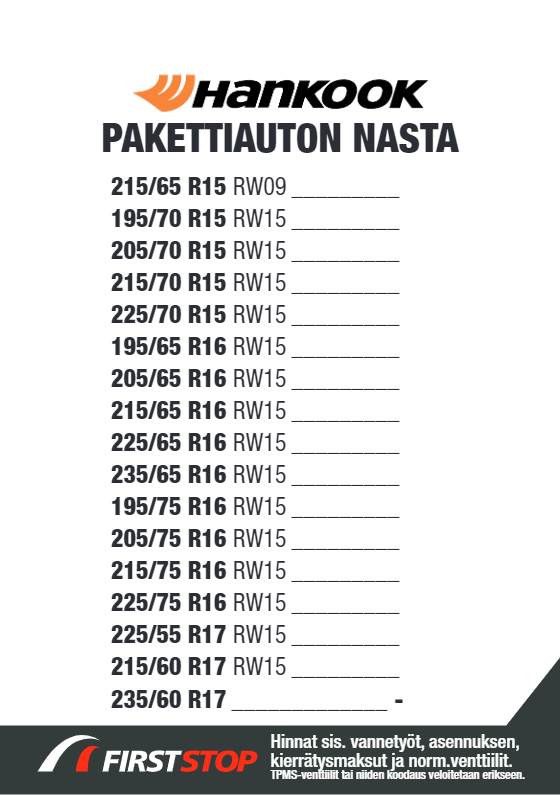 Hankook Pakettiauton nasta